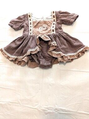 Evie's Closet Baby Girl 3 Month Floral Embroidery Crochet Lace Ribbon Trim Brown